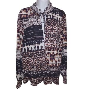 Cato  Blouse Peasant Tie Neck Elastic Stretch Long Sleeve  Multicolor spandex L